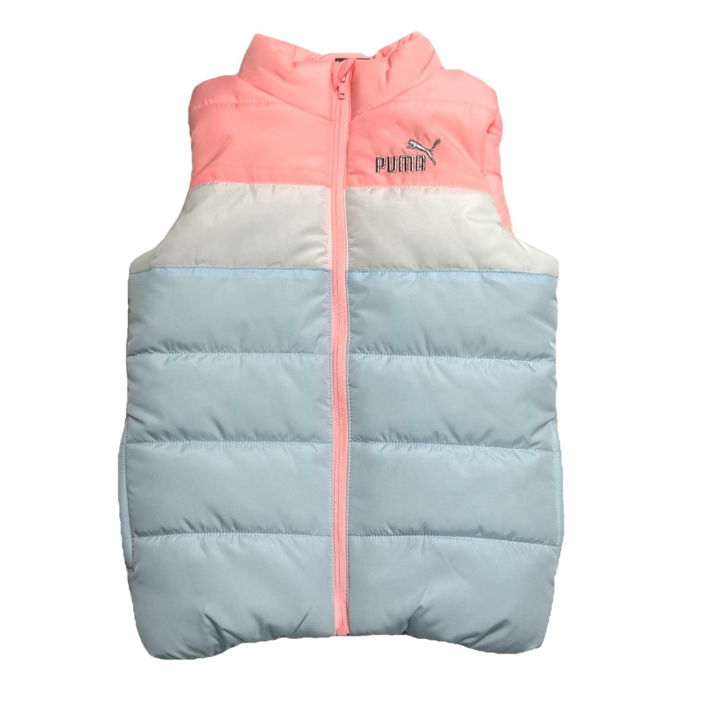 Puma‎ Puffer Vest Kids Girls Light Blue/Pink/White Size XS/5-6 Pockets 2023 EUC